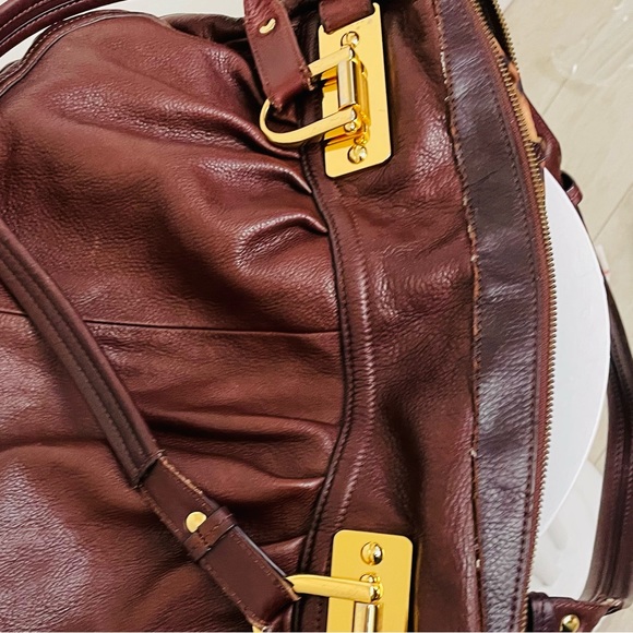 Burgundy B Makowsky Large Hobo Weekender Leather Bag - Picture 12 of 14